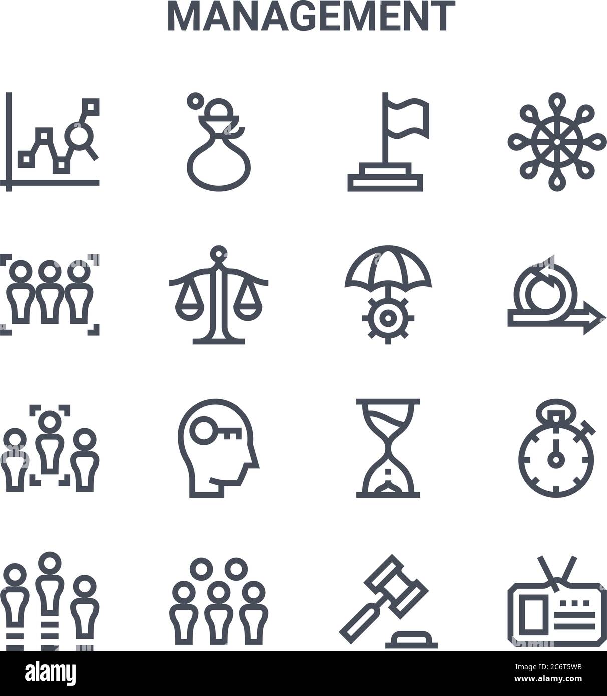 set of 16 management concept vector line icons. 64x64 thin stroke icons ...