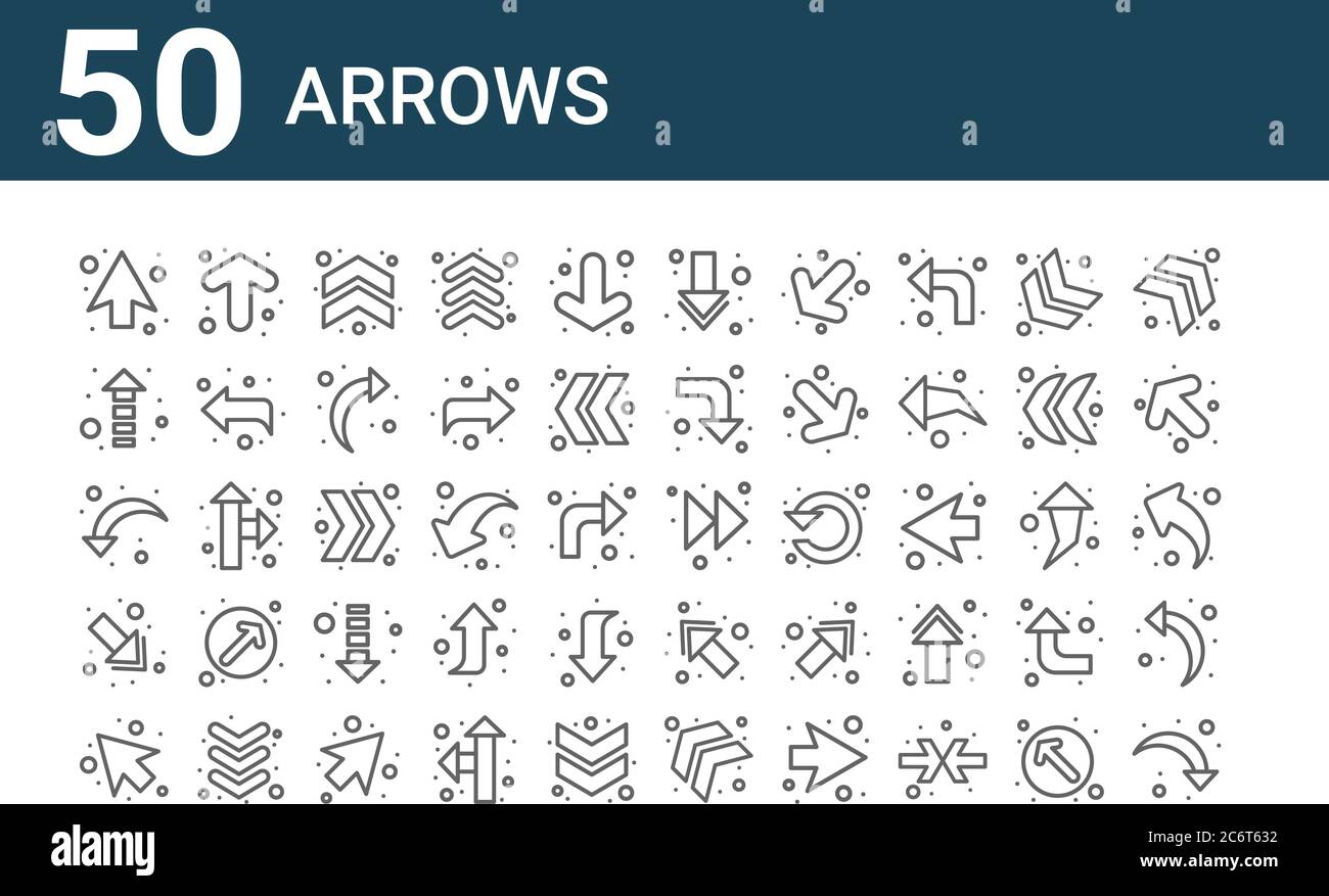 set of 50 arrows icons. outline thin line icons such as , turn left ...