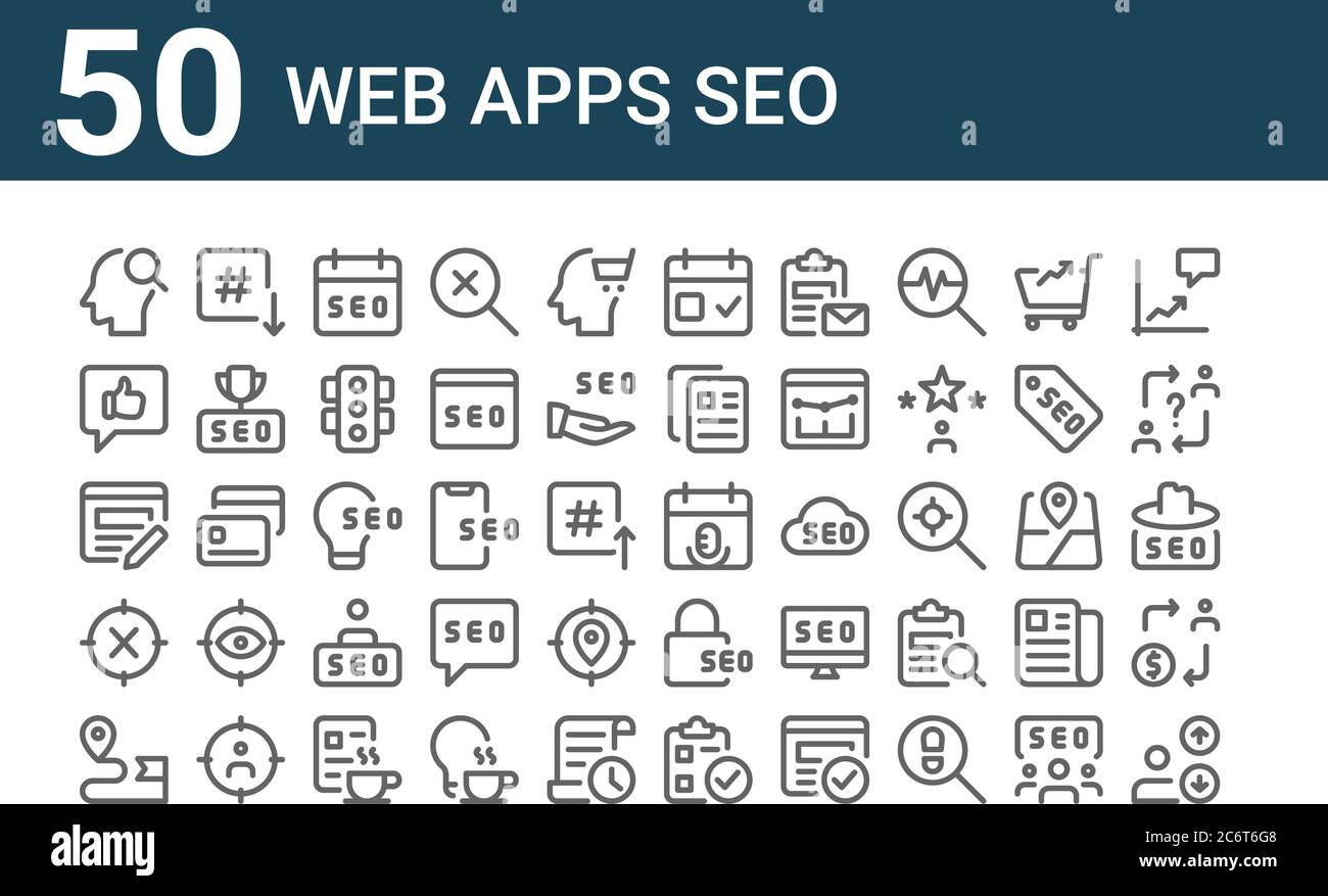 set of 50 web apps seo icons. outline thin line icons such as multi ...