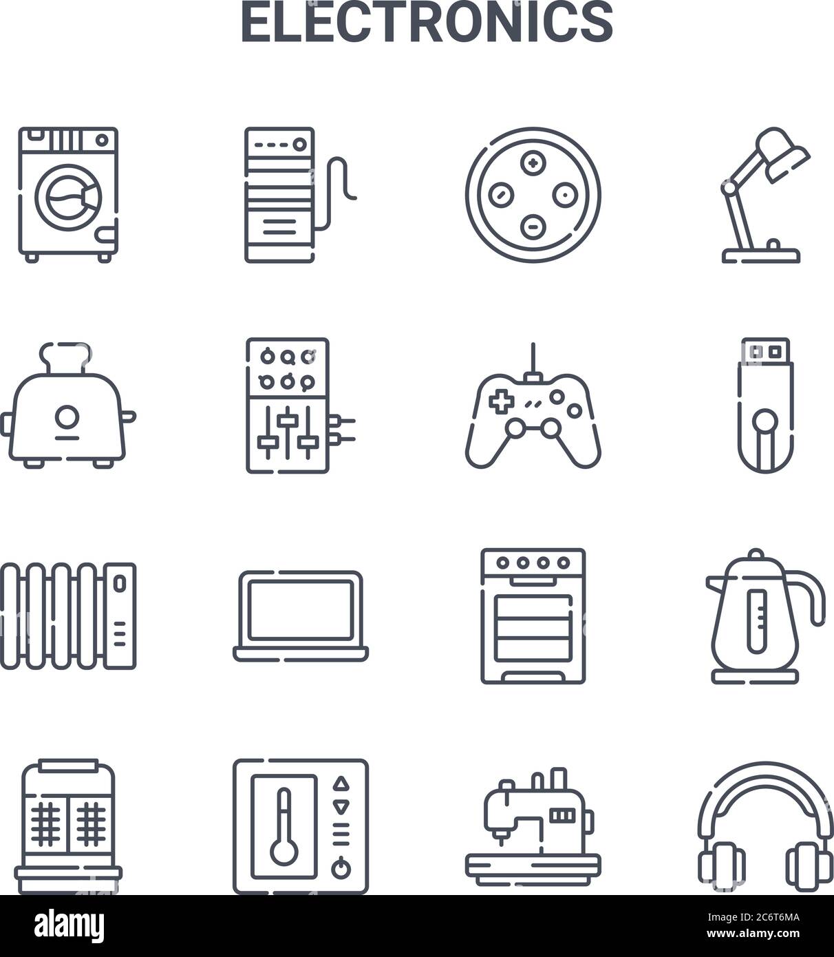 set of 16 electronics concept vector line icons. 64x64 thin stroke ...