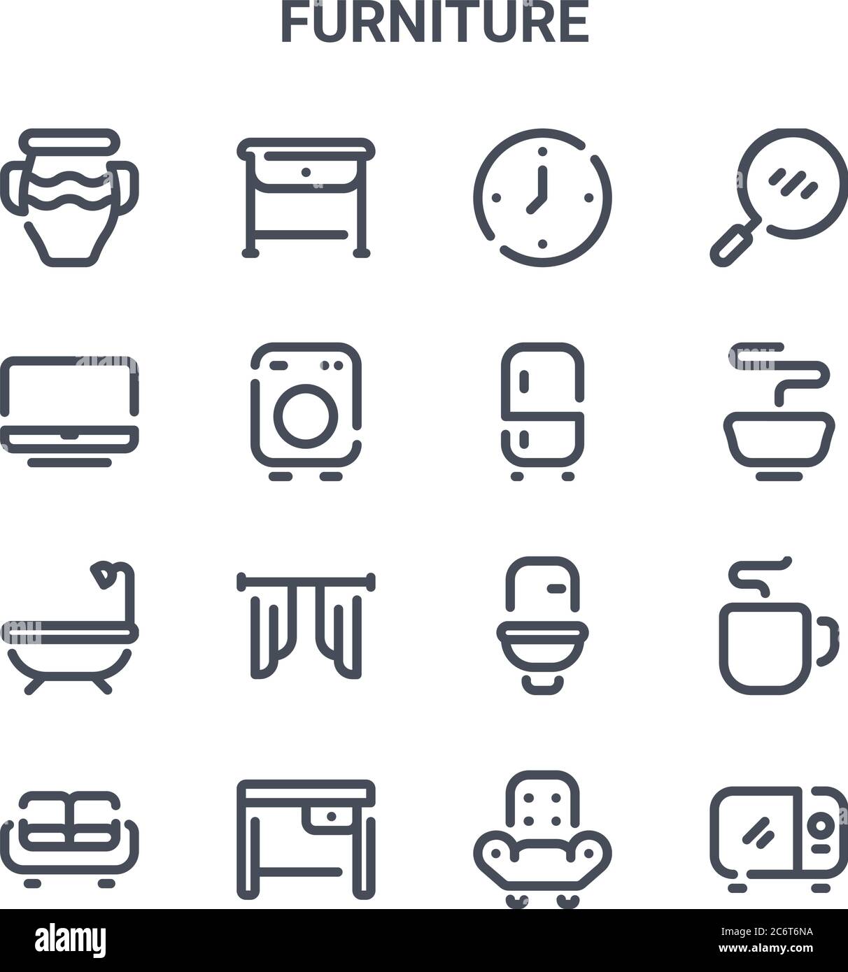 set of 16 furniture concept vector line icons. 64x64 thin stroke icons ...