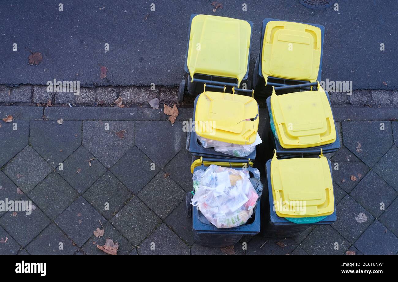 Garbage cans, dustbins with plastic waste. Recycling material for waste