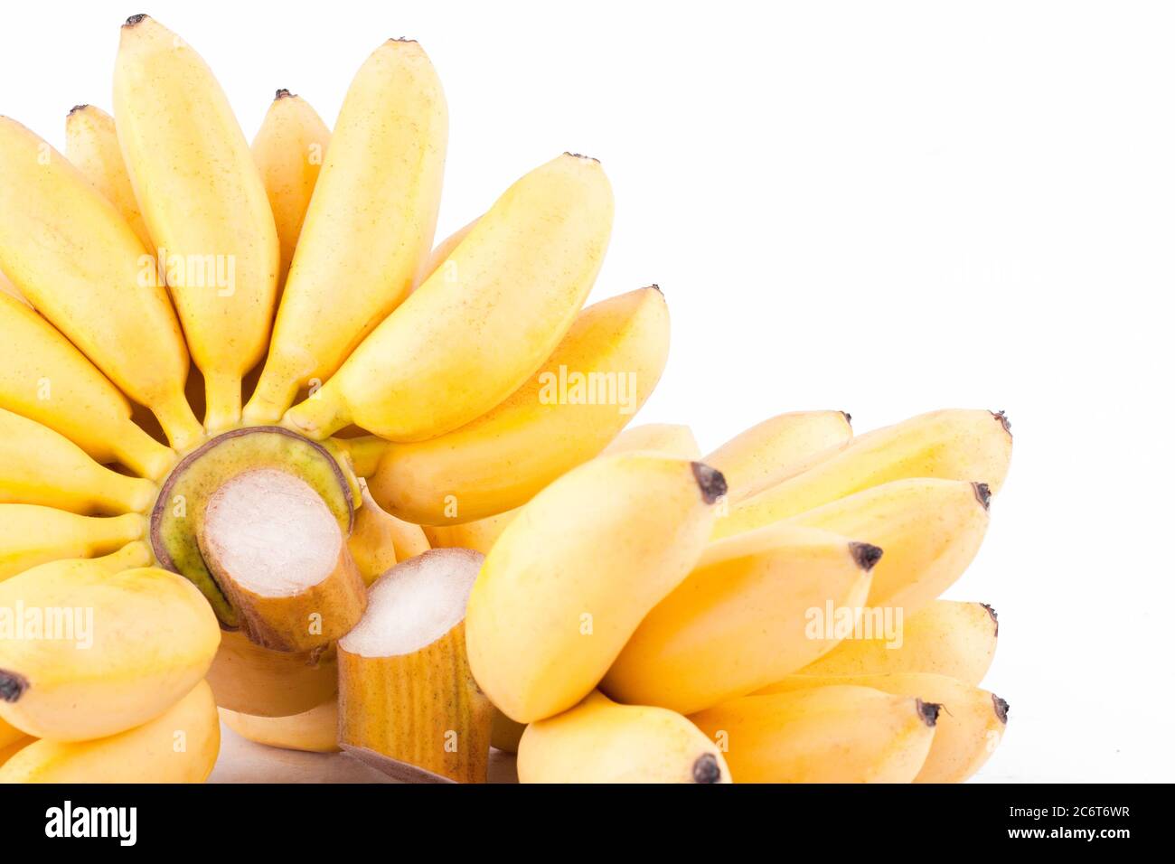 ripe egg banana and  hand of golden bananas   on white background healthy Pisang Mas Banana fruit food isolated Stock Photo