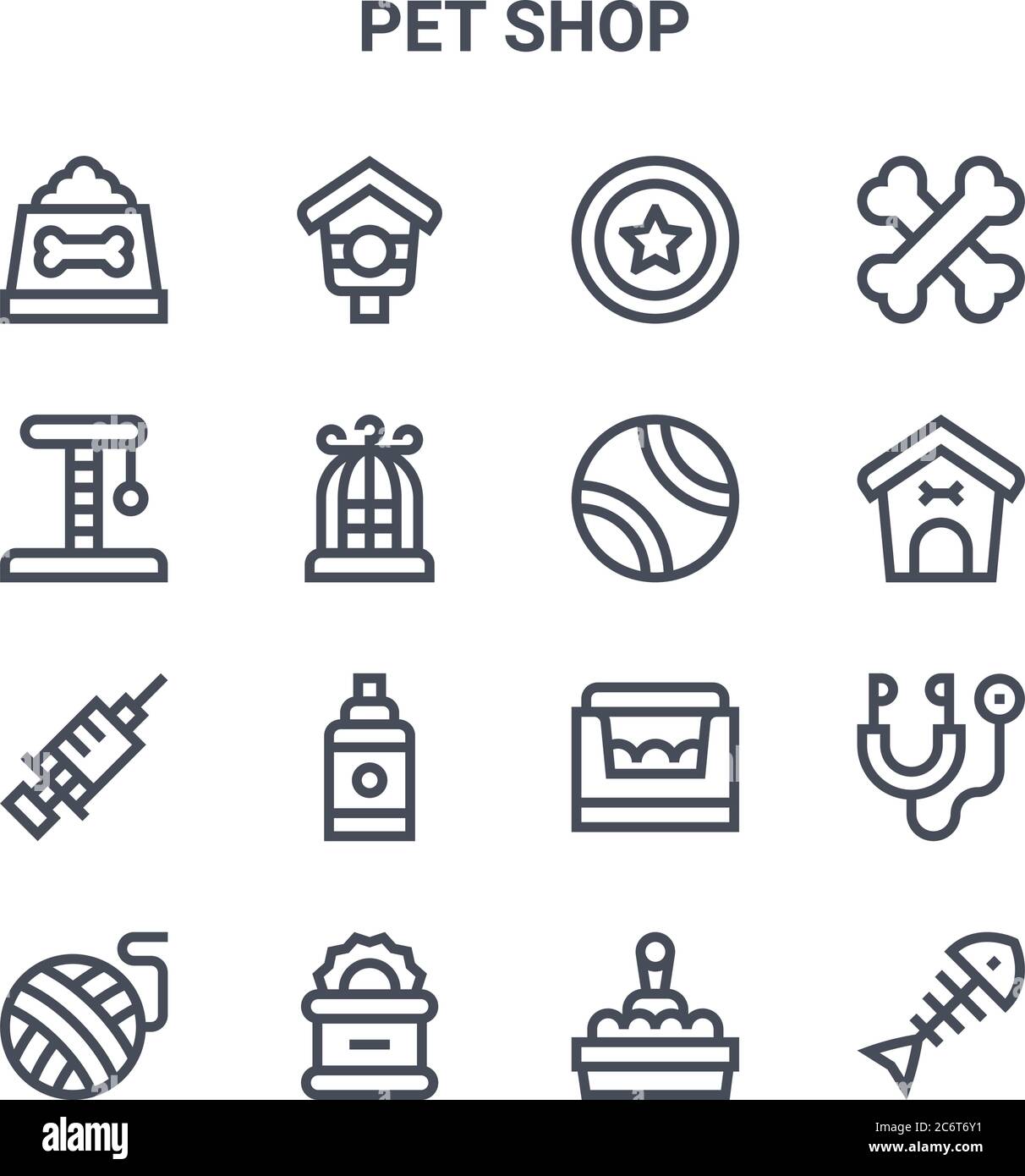 set of 16 pet shop concept vector line icons. 64x64 thin stroke icons ...
