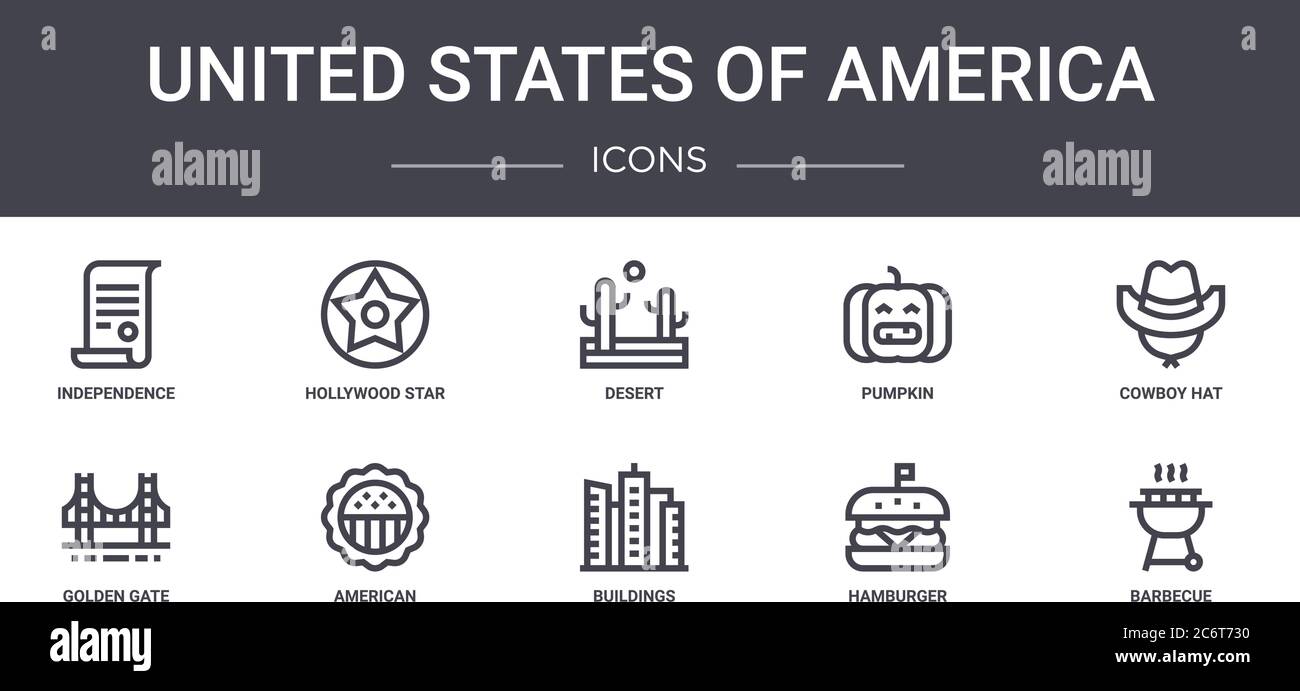 united states of america concept line icons set. contains icons usable ...