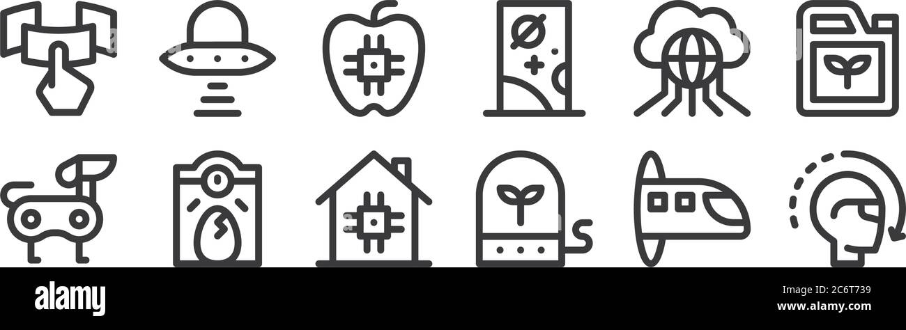 12 set of linear technology of the future icons. thin outline icons ...