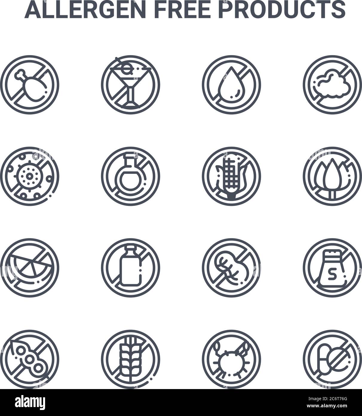 set of 16 allergen free products concept vector line icons. 64x64 thin ...