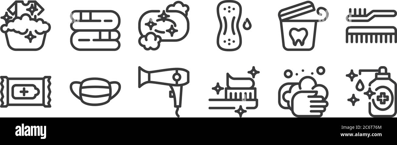 12 set of linear personal hygiene icons. thin outline icons such as ...