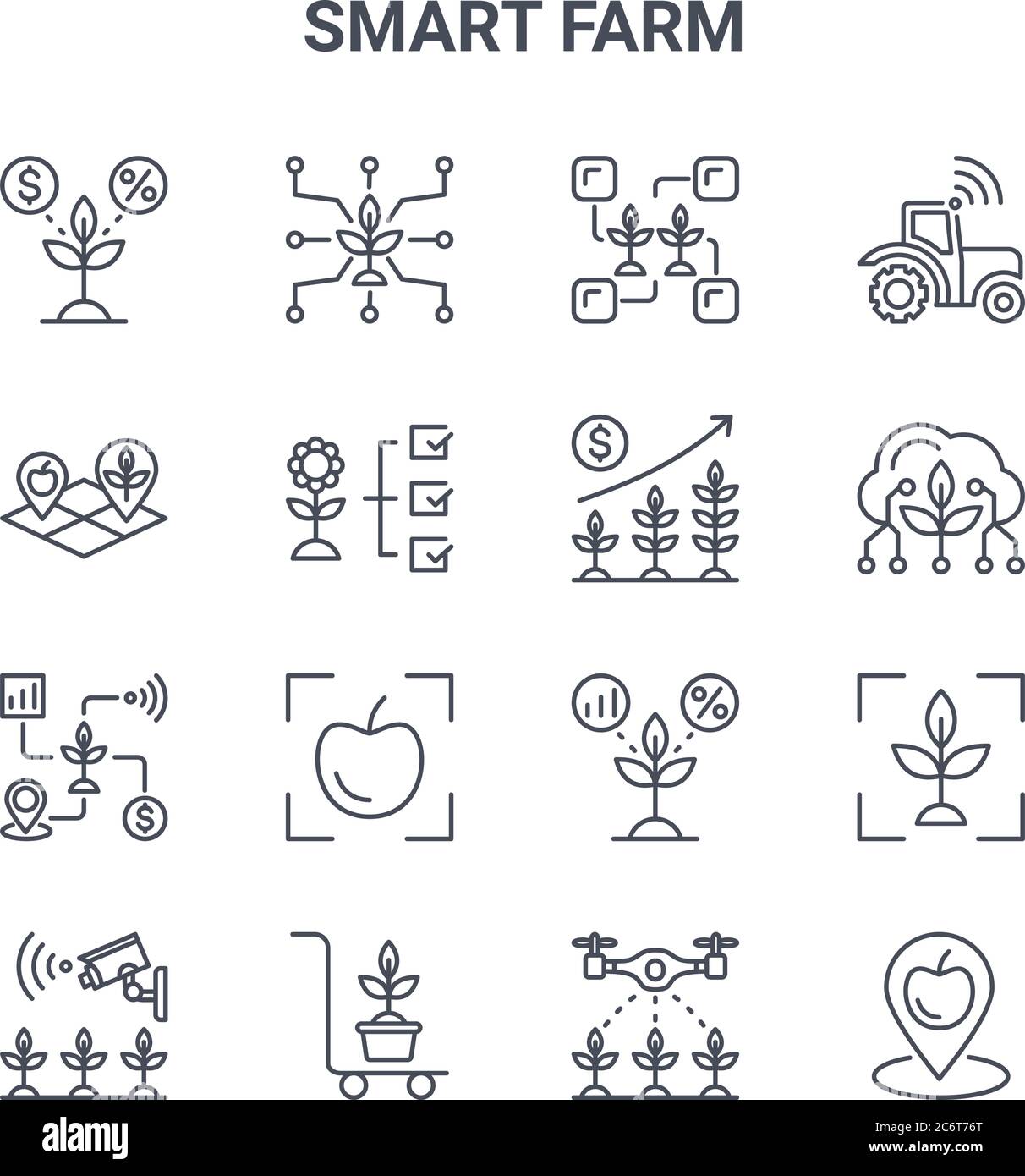 set of 16 smart farm concept vector line icons. 64x64 thin stroke icons ...