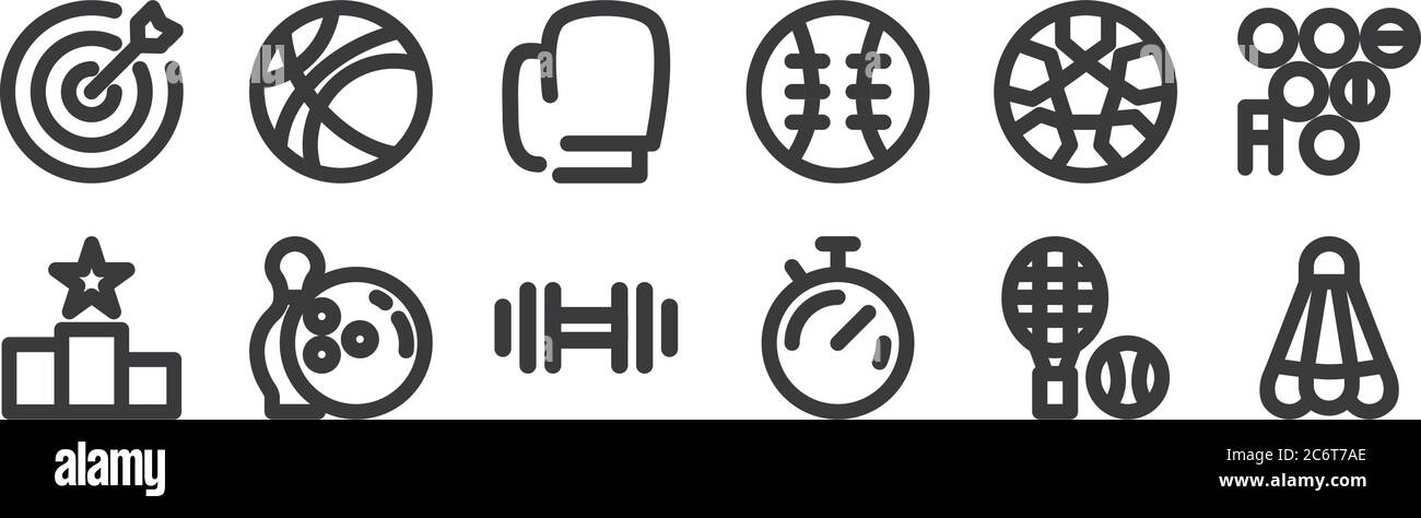 12 set of linear sport icons. thin outline icons such as badminton ...