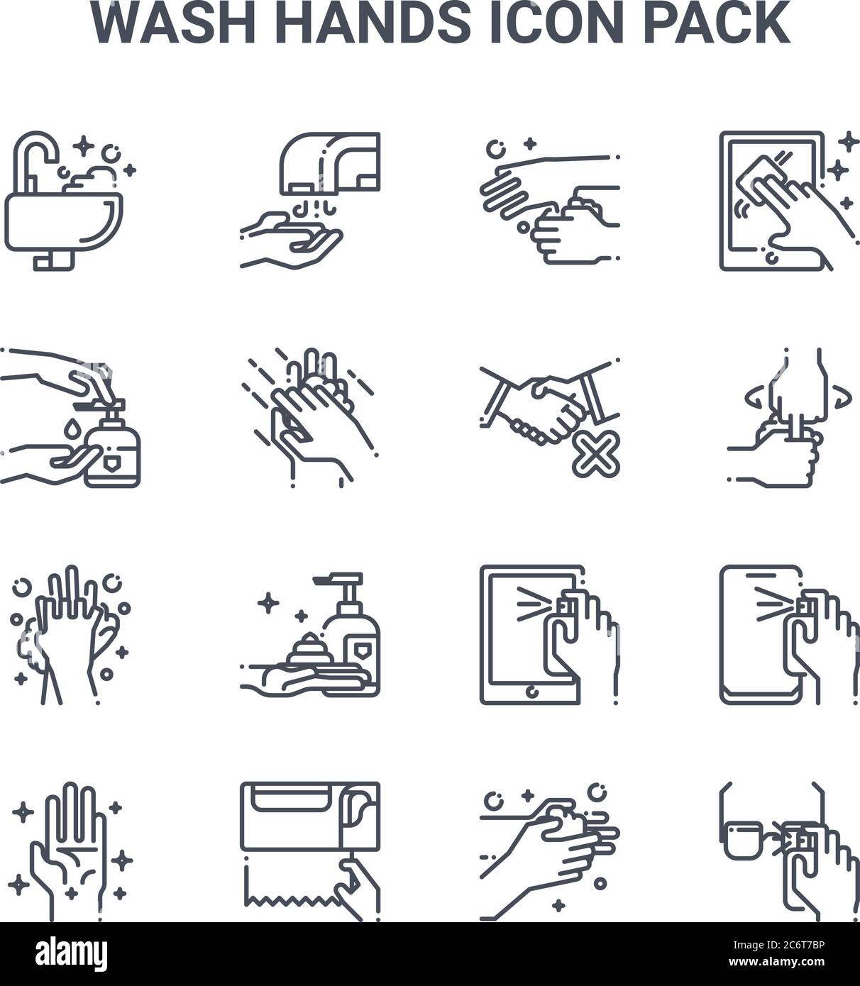 set of 16 wash hands icon pack concept vector line icons. 64x64 thin ...