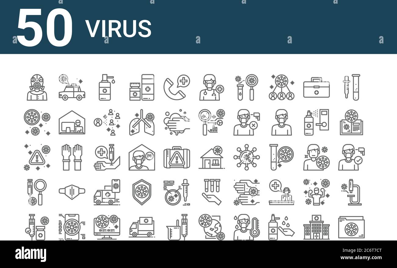 set of 50 virus icons. outline thin line icons such as folder, medicine ...