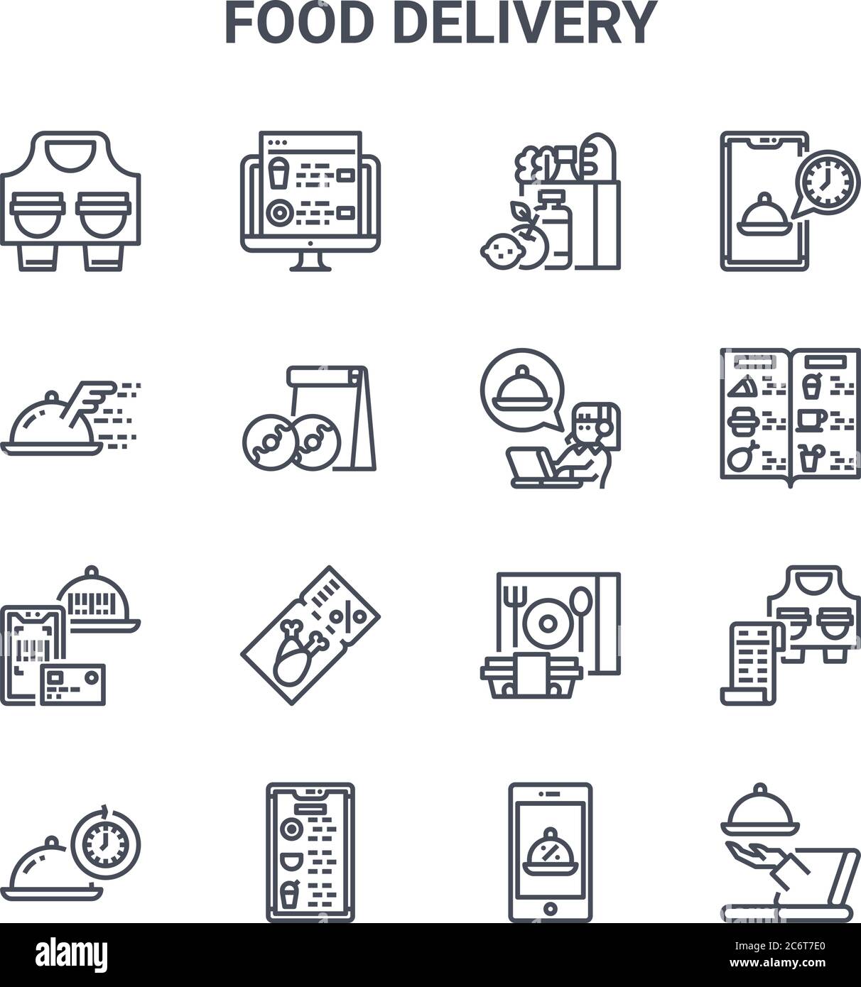 set of 16 food delivery concept vector line icons. 64x64 thin stroke ...