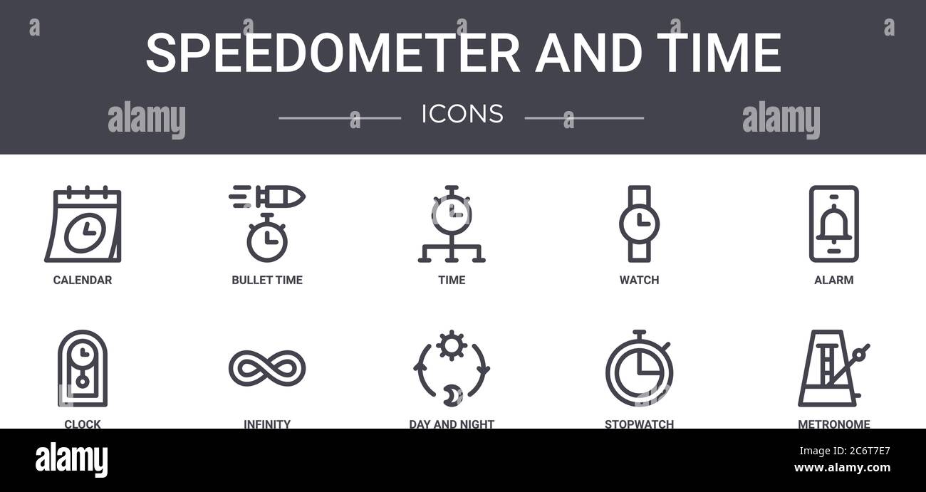 speedometer and time concept line icons set. contains icons usable for ...