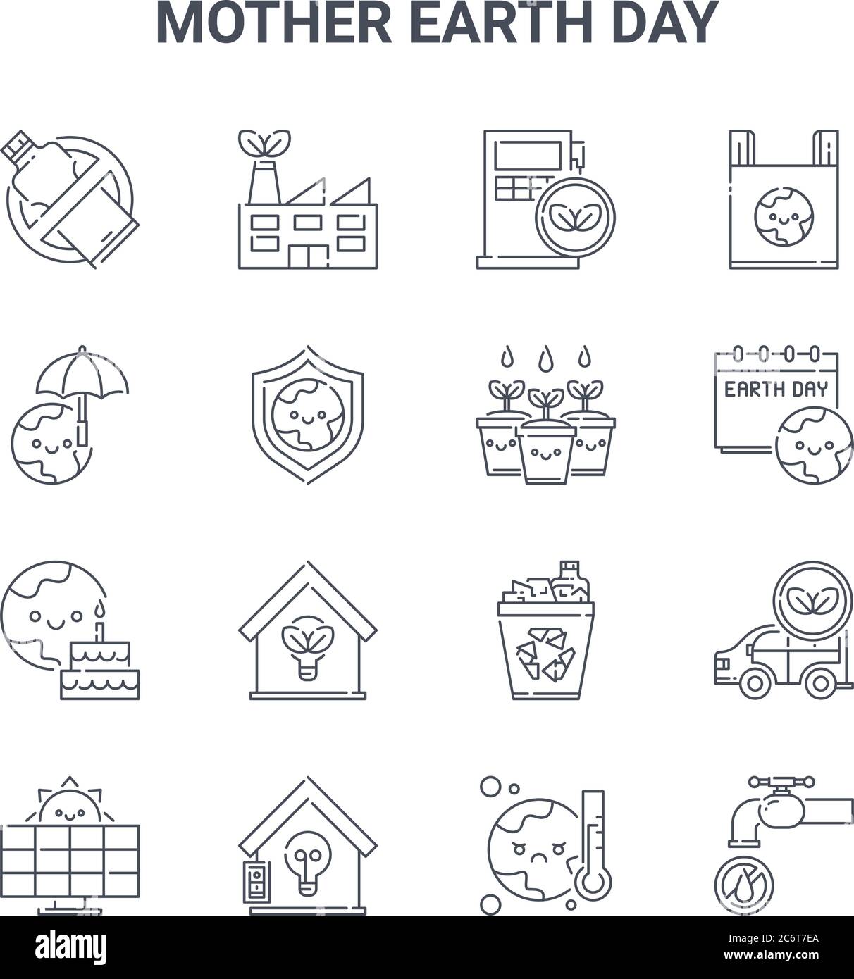 set of 16 mother earth day concept vector line icons. 64x64 thin stroke ...