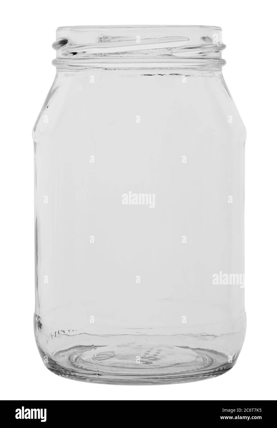 Empty glass jar without cover isolated on white background. File contains clipping path. Stock Photo