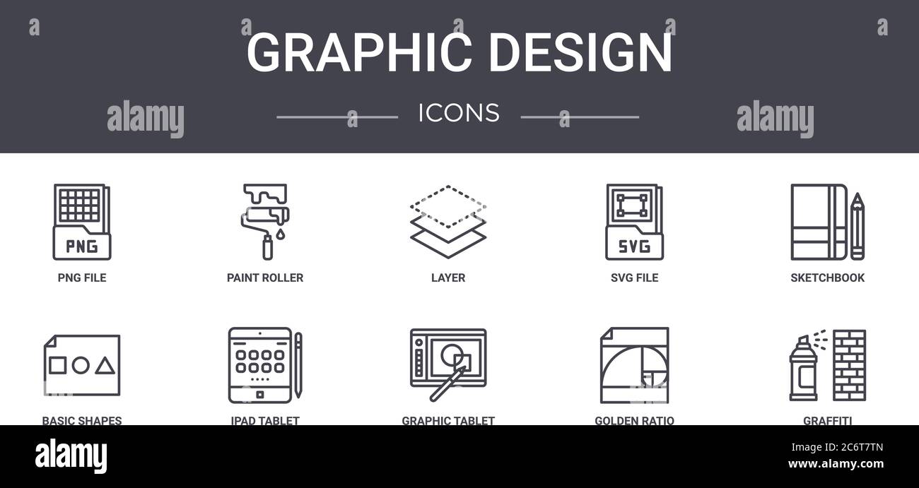 Download Graphic Design Concept Line Icons Set Contains Icons Usable For Web Logo Ui Ux Such As Paint Roller Svg File Basic Shapes Graphic Tablet Golden Stock Vector Image Art Alamy