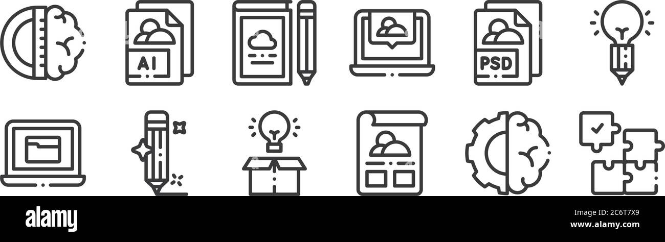 12 set of linear design thinking icons. thin outline icons such as ...