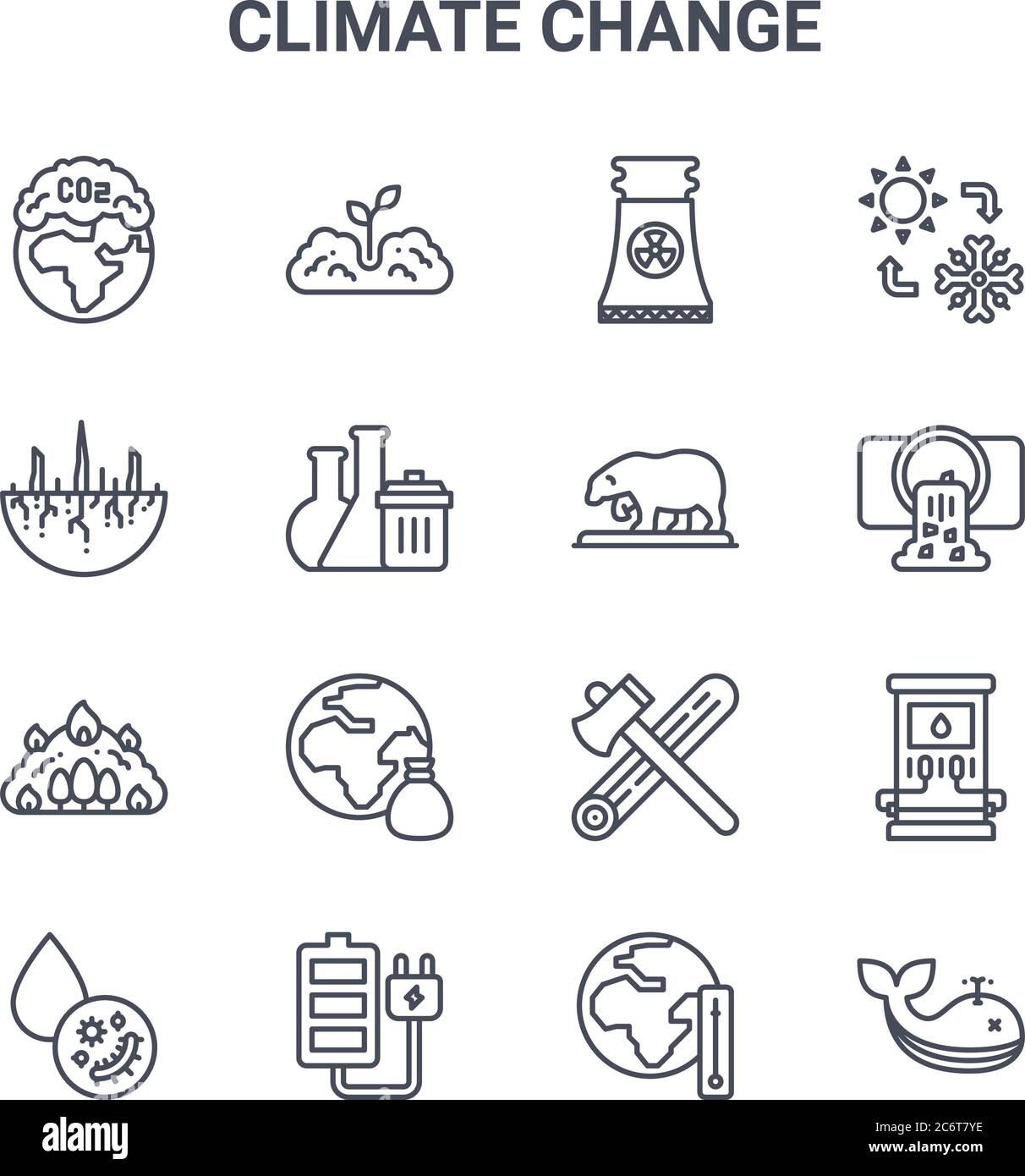 set of 16 climate change concept vector line icons. 64x64 thin stroke ...