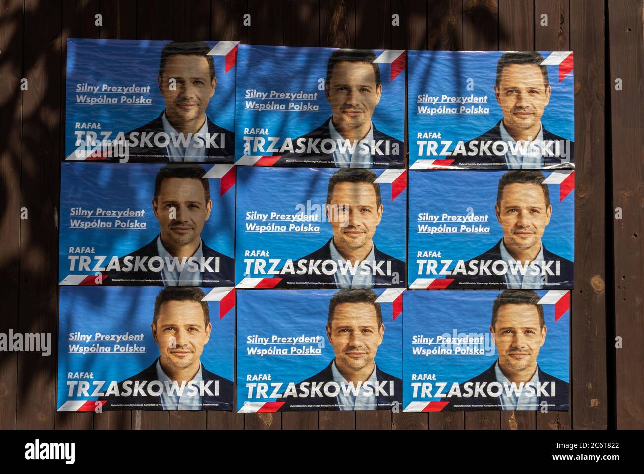 Warsaw, Poland. 12th Jul, 2020. Rafal Trzakowski promotional posters for the presidential elections campaign in Poland. The country decides today if the president will be the actual conservative president Andrzej Duda or the mayor of Warsaw Rafal Trzakowski. Credit: Dino Geromella / Alamy Live News Stock Photo