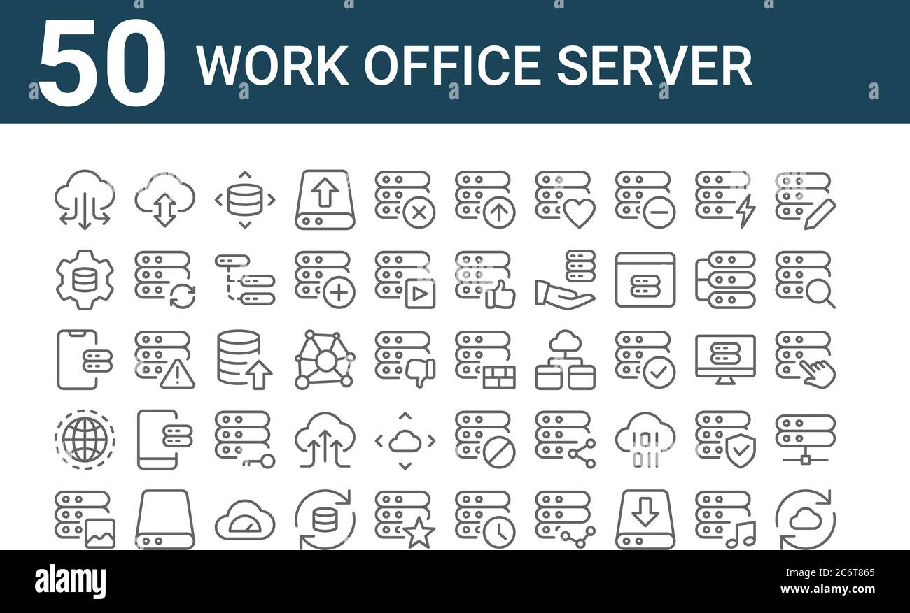 set of 50 work office server icons. outline thin line icons such as ...