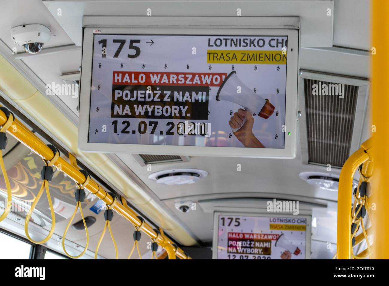 Warsaw, Poland. 12th Jul, 2020. Promotional message in a bus inviting people from Warsaw to vote. Poland decides today if the president will be the actual conservative president Andrzej Duda or the mayor of Warsaw Rafal Trzakowski. Credit: Dino Geromella / Alamy Live News Stock Photo