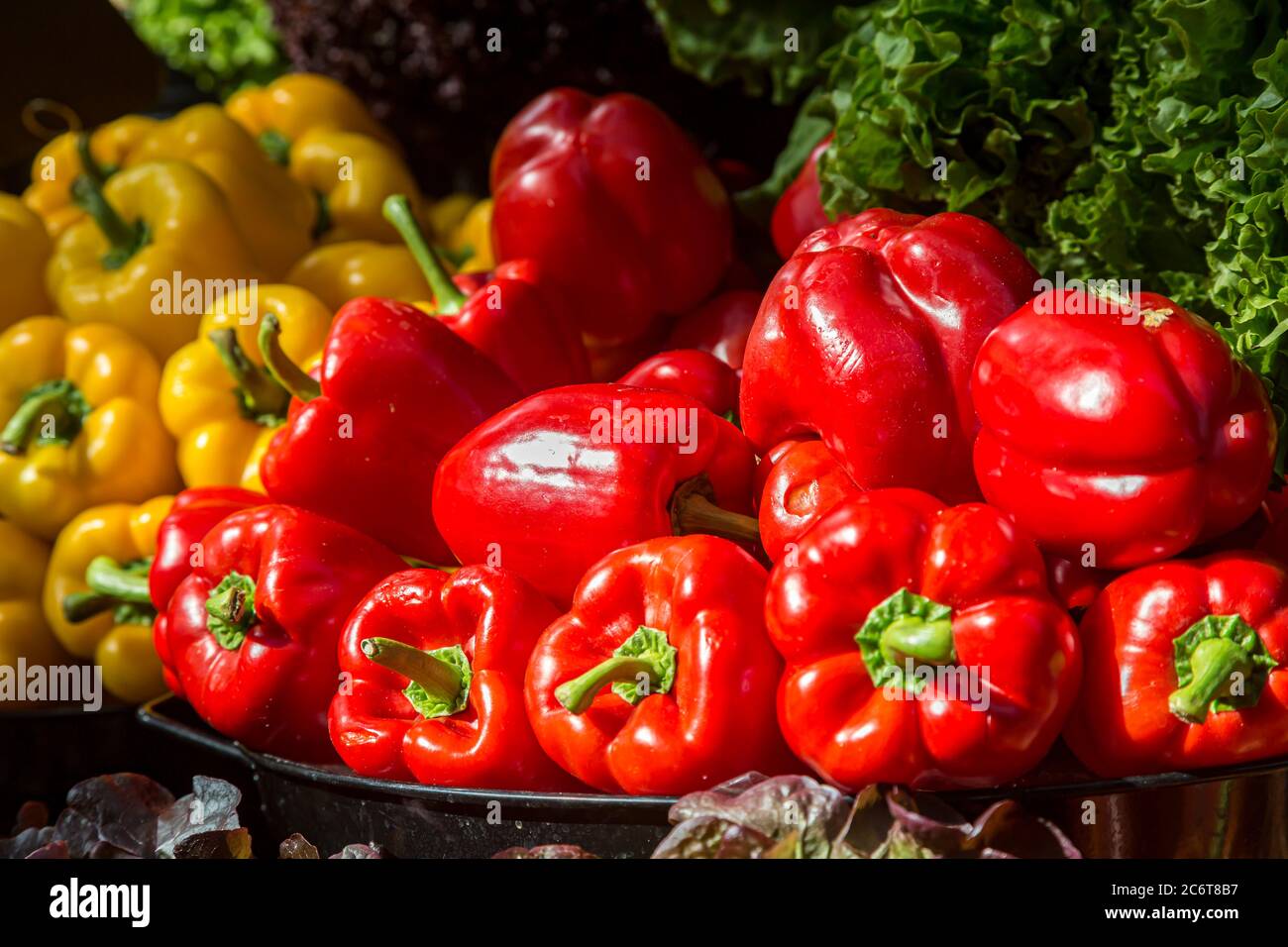 Vibrant bell peppers for sale on a market stall Stock Photo - Alamy
