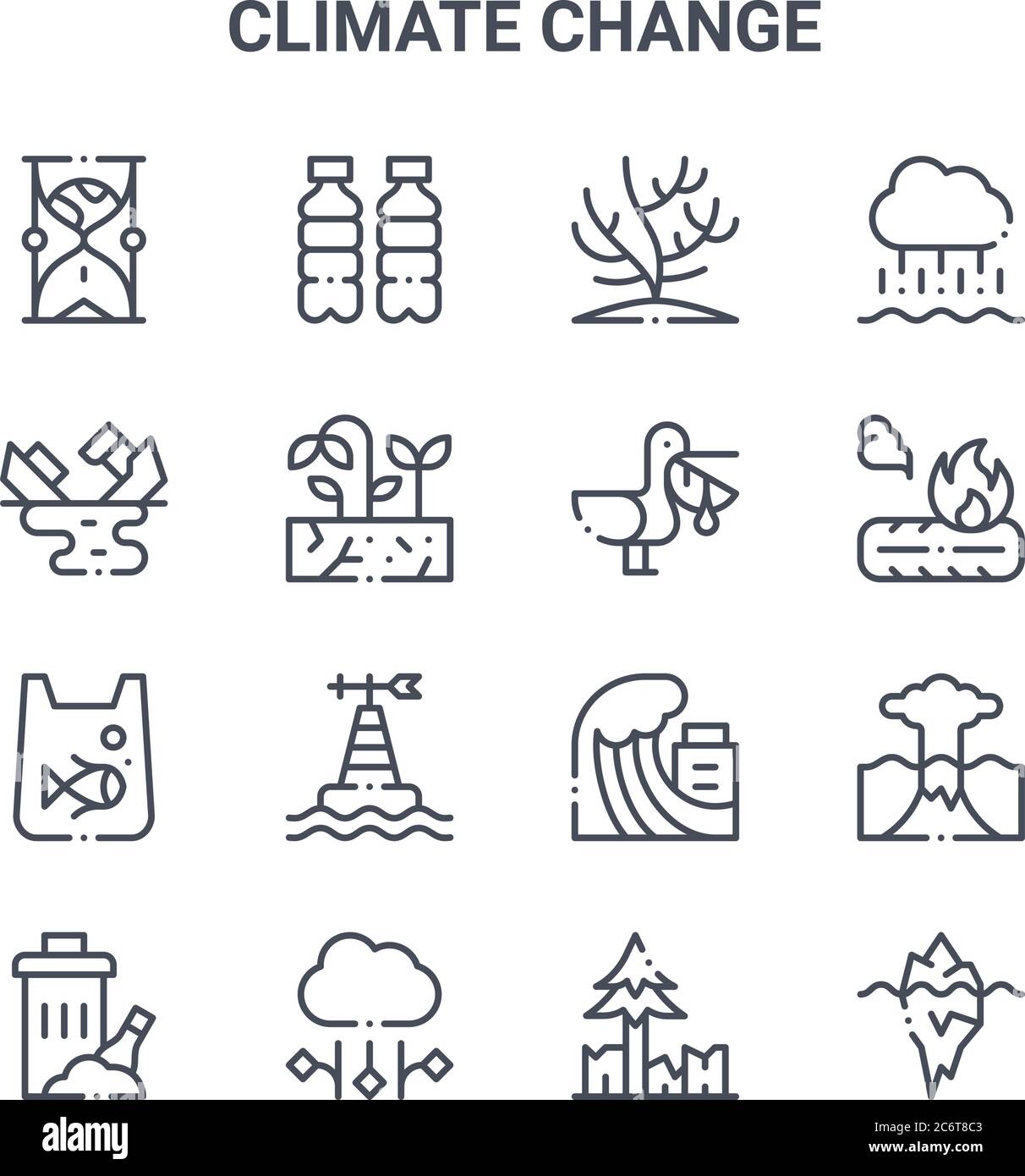 set of 16 climate change concept vector line icons. 64x64 thin stroke ...
