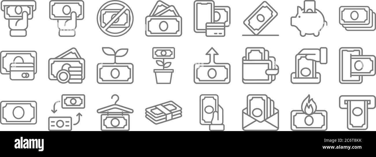 money line icons. linear set. quality vector line set such as money withdrawal, send money, charity, growth, mobile payment, pay Stock Vector