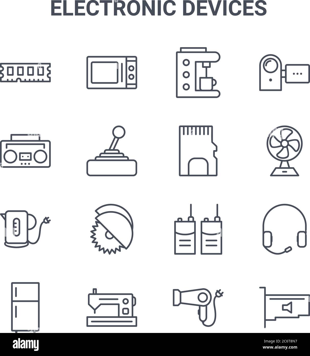set of 16 electronic devices concept vector line icons. 64x64 thin ...