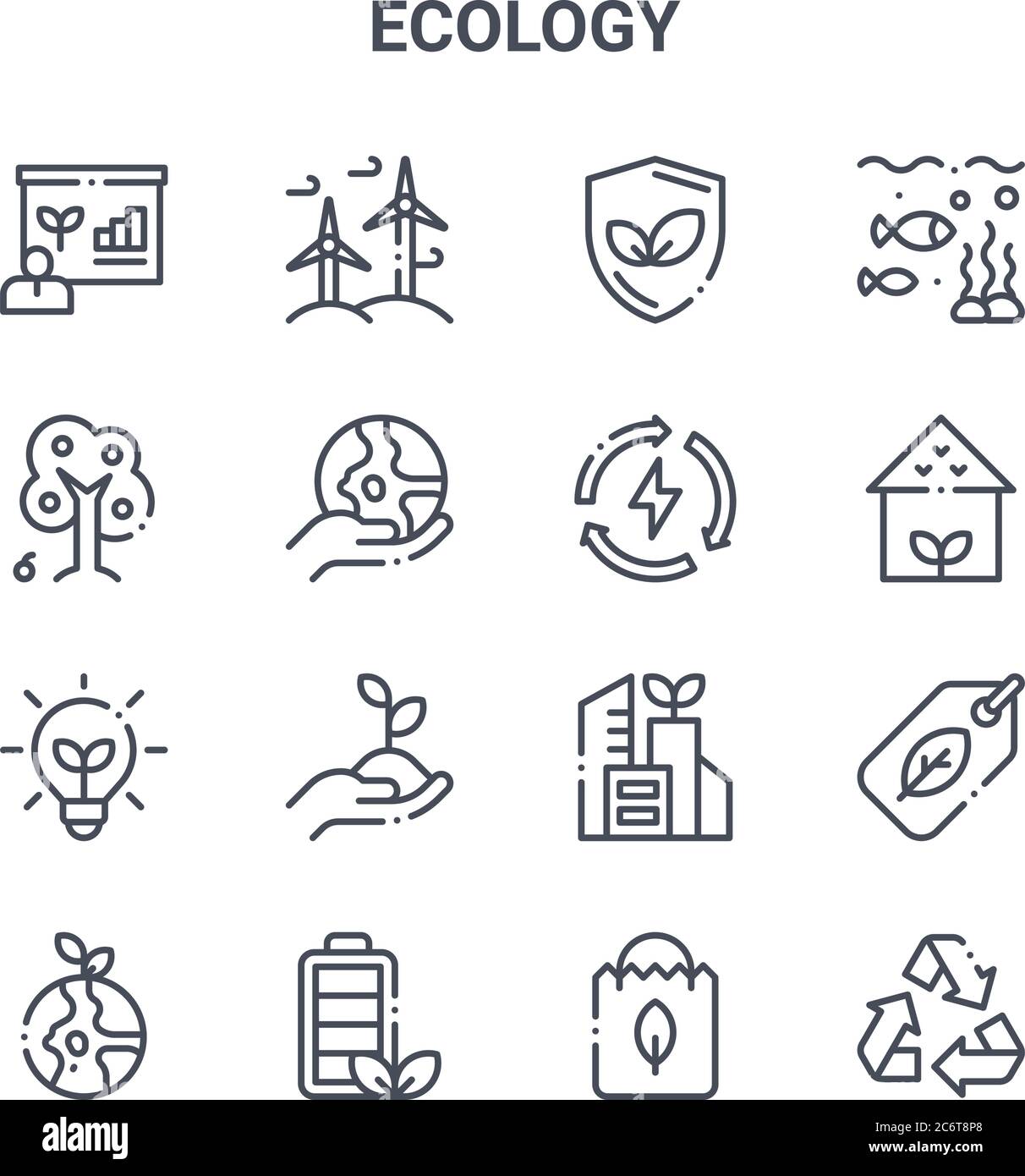 set of 16 ecology concept vector line icons. 64x64 thin stroke icons ...