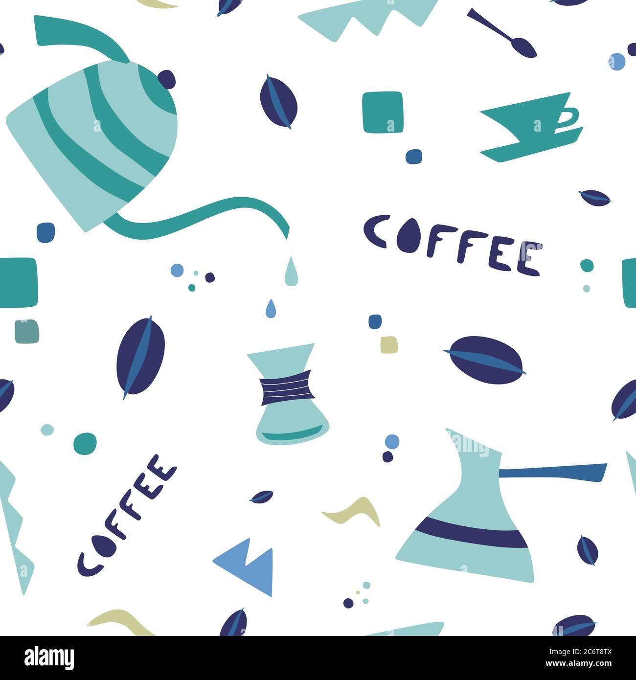 Coffee pattern with doodle tea pots and cups. Coffee is always a good ...