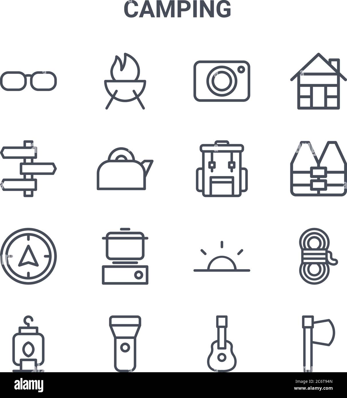 set of 16 camping concept vector line icons. 64x64 thin stroke icons ...