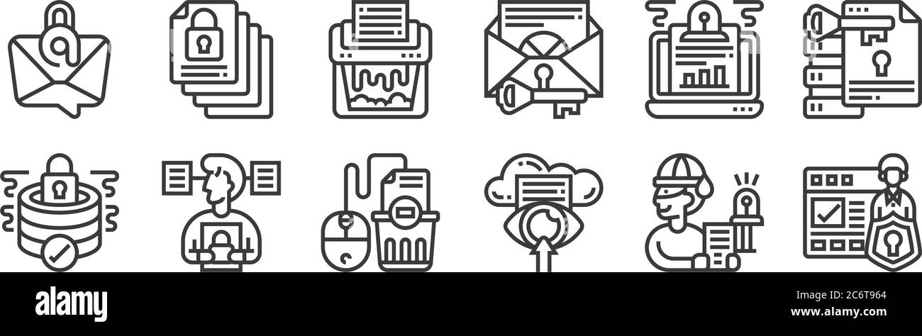 12 set of linear confidential information icons. thin outline icons ...