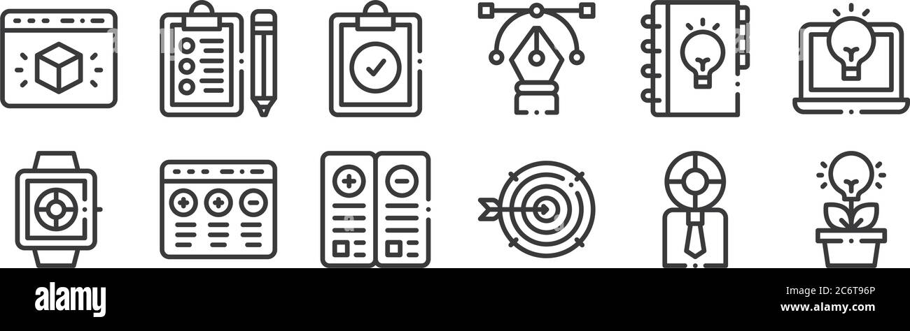 12 set of linear design thinking icons. thin outline icons such as ...