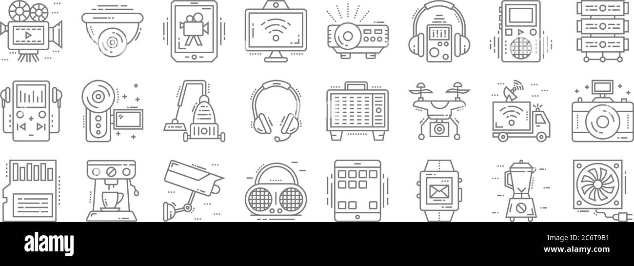 technology devices line icons. linear set. quality vector line set such ...