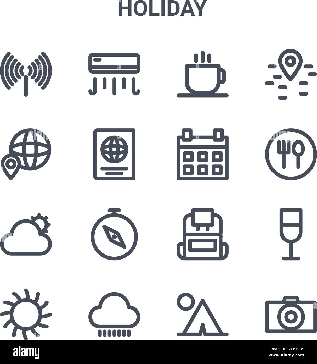 set of 16 holiday concept vector line icons. 64x64 thin stroke icons ...