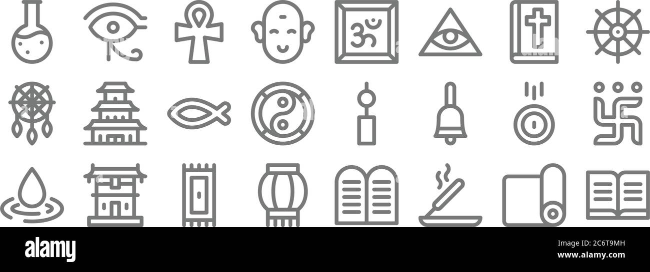 spiritual line icons. linear set. quality vector line set such as , incense, paper lantern, raindrop, donation, christianity, buddhism, hinduism, eye Stock Vector