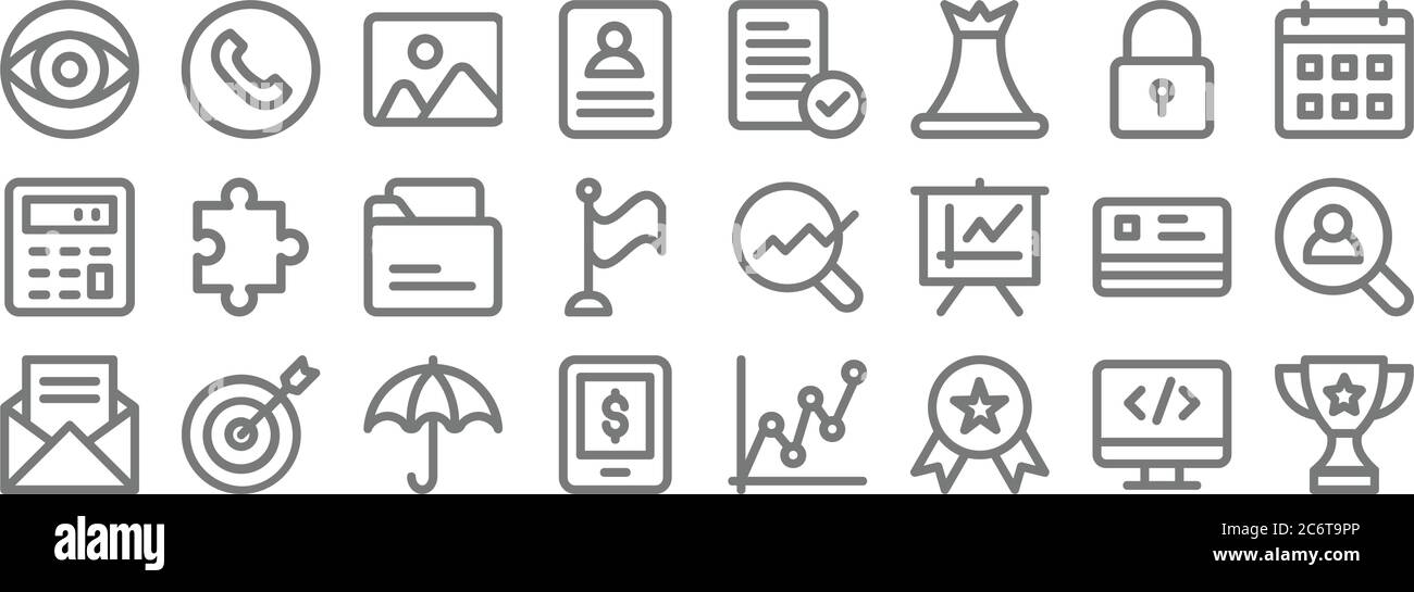 business line icons. linear set. quality vector line set such as award, reward, online payment, email, cit card, folder, calendar, checklist, phone ca Stock Vector
