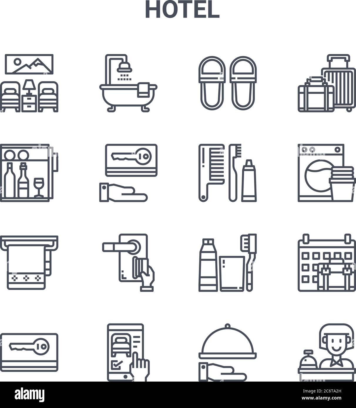 set of 16 hotel concept vector line icons. 64x64 thin stroke icons such ...