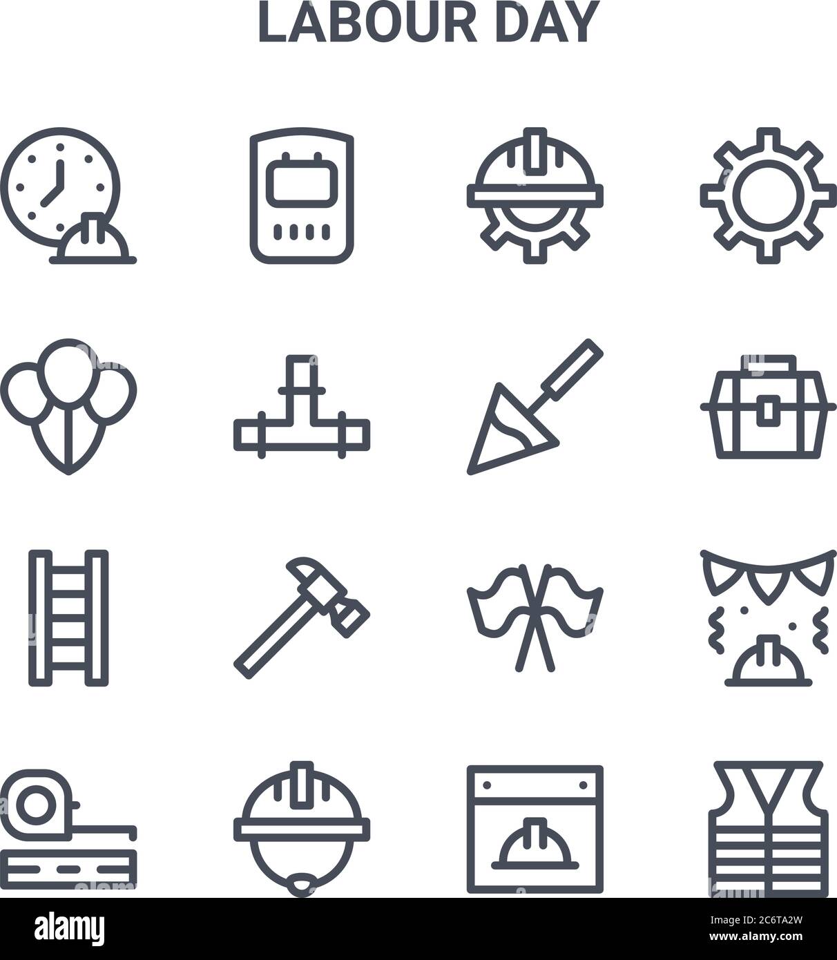 set of 16 labour day concept vector line icons. 64x64 thin stroke icons ...