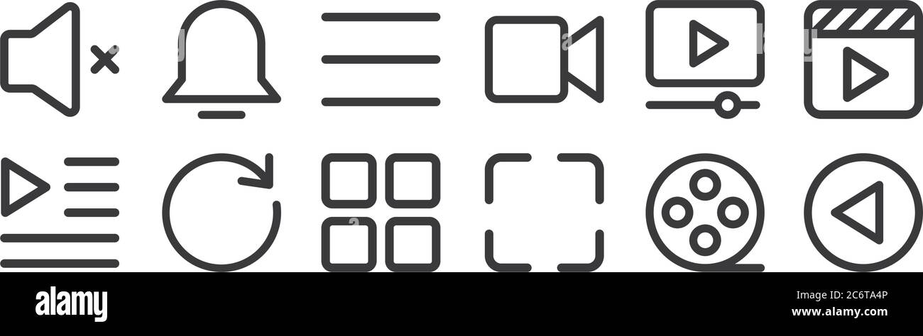 12 set of linear multimedia icons. thin outline icons such as back ...