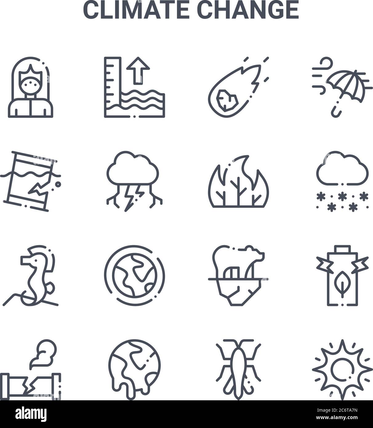 set of 16 climate change concept vector line icons. 64x64 thin stroke ...