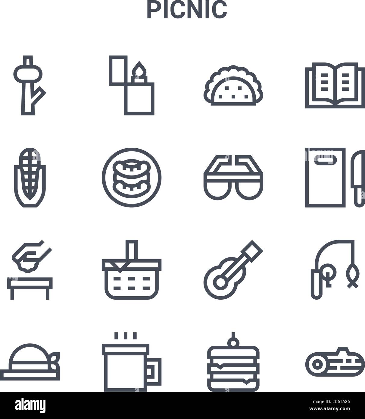 set of 16 picnic concept vector line icons. 64x64 thin stroke icons ...