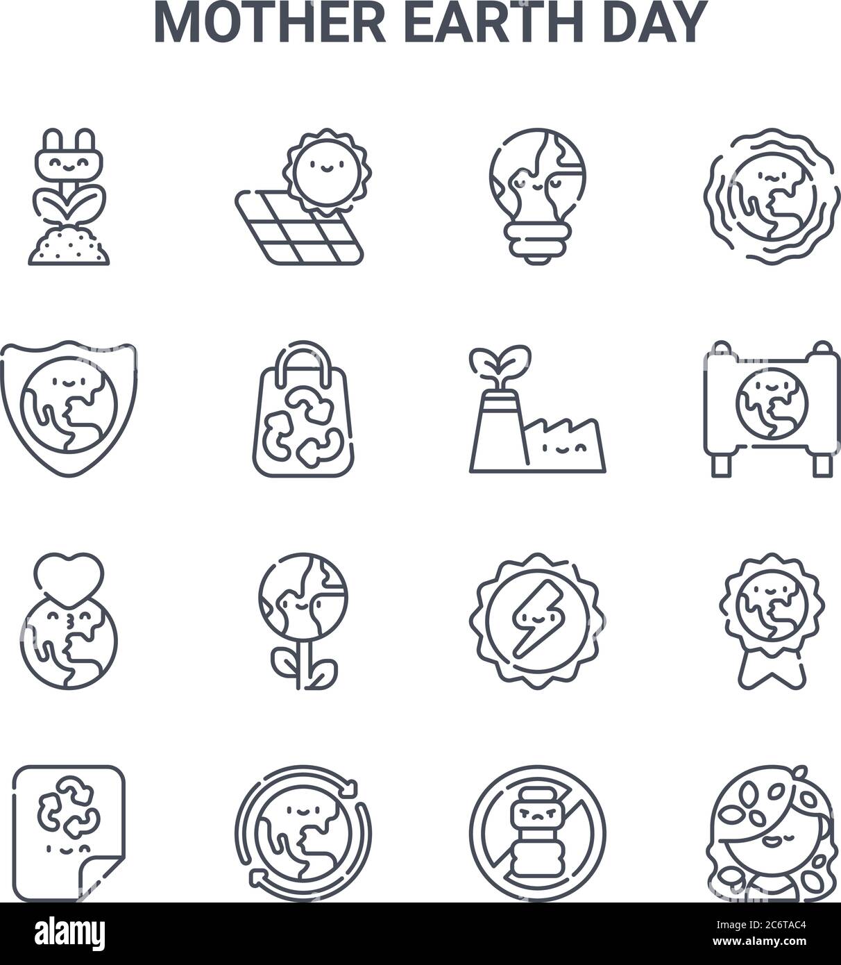 set of 16 mother earth day concept vector line icons. 64x64 thin stroke ...