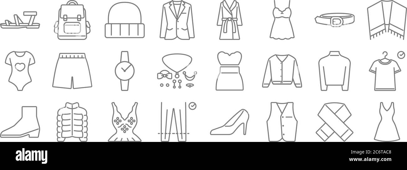 clothes and outfit line icons. linear set. quality vector line set such ...