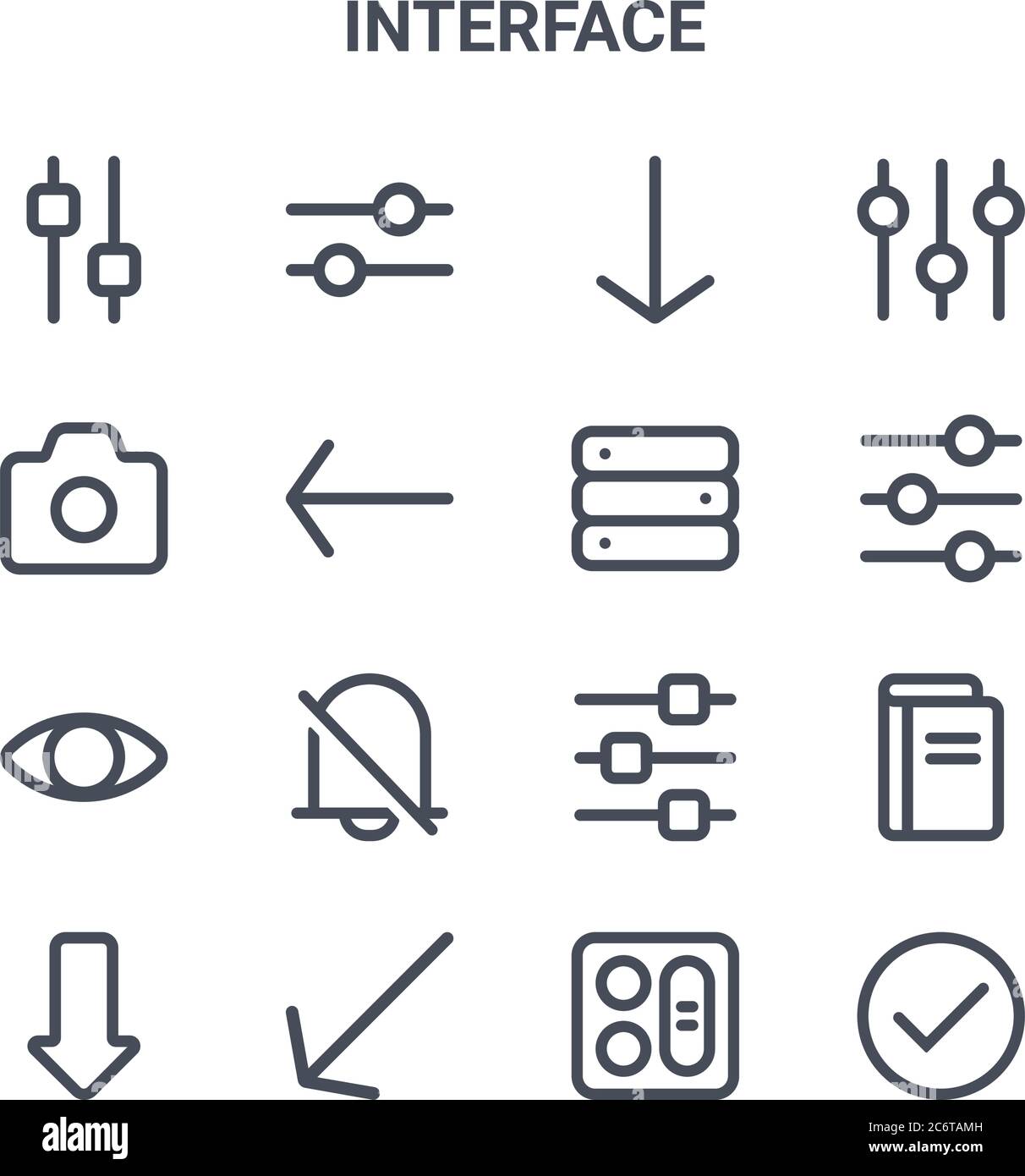 Set Of 16 Interface Concept Vector Line Icons 64x64 Thin Stroke Icons Such As Setting Camera Equalizer Equalizer Down Left Complete Button Dat Stock Vector Image Art Alamy