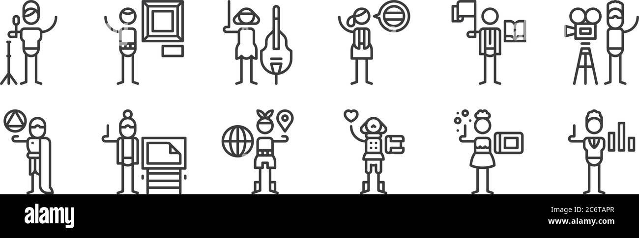 12 set of linear general arts icons. thin outline icons such as ...