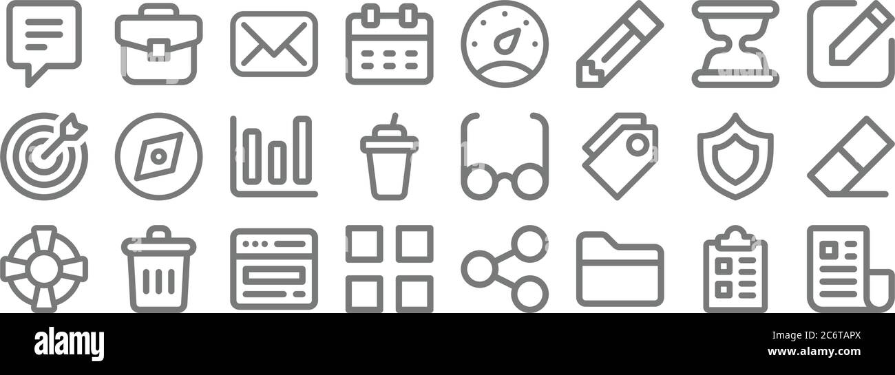user interface line icons. linear set. quality vector line set such as newsletter, folder, apps, support, shield, statistics, edit, speedometer, brief Stock Vector