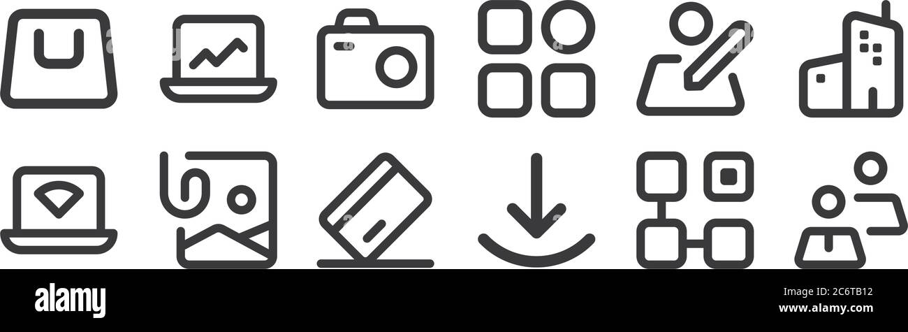 12 set of linear myicon one icons. thin outline icons such as group ...